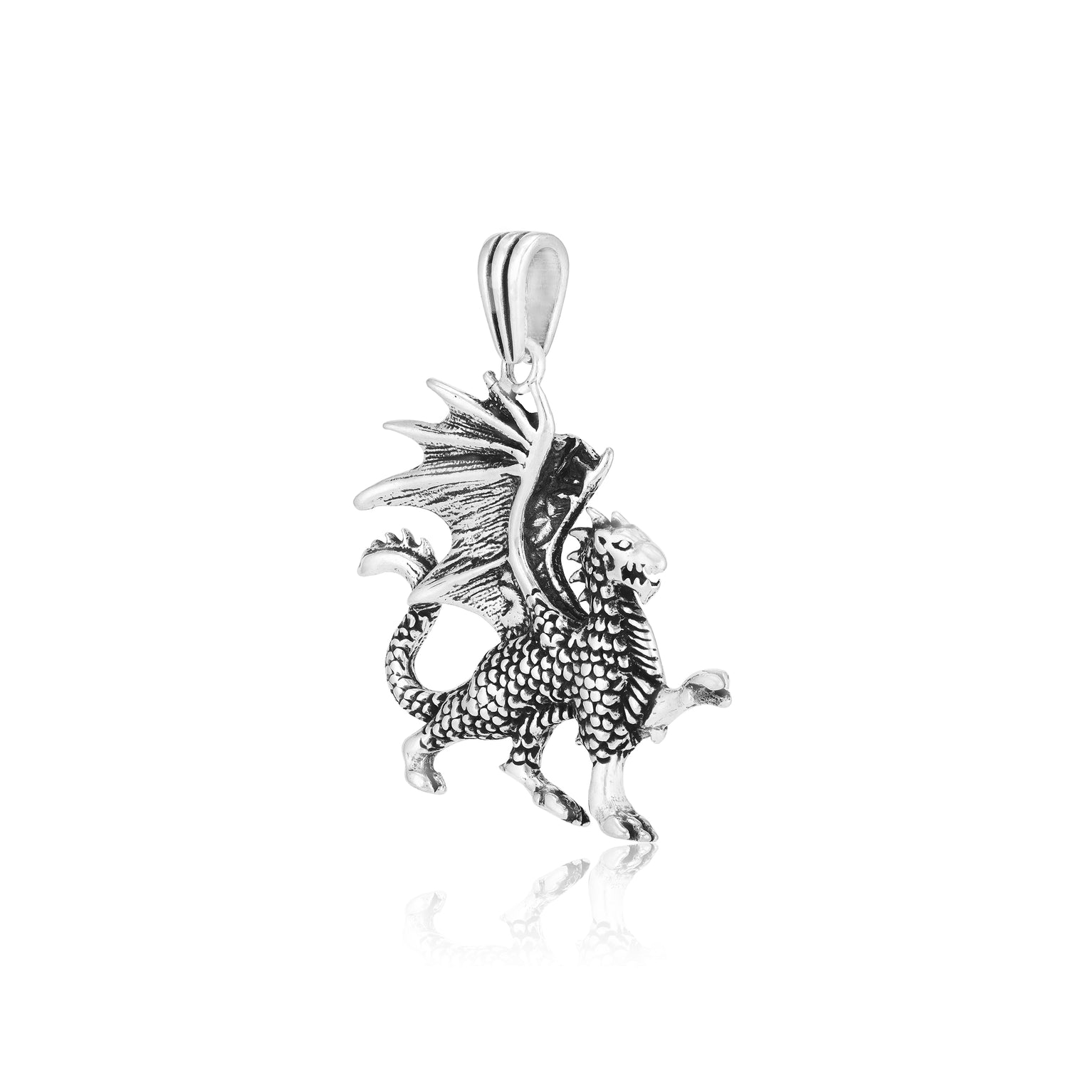 Rhodium Majestic Wing Dragon Oxidised Pendant