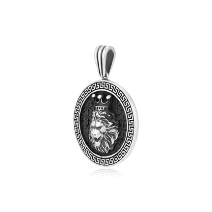 Rhodium  Majesty Lion King Oxidised Pendant