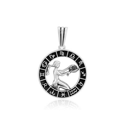 Rhodium Meticulous Virgo 925 Oxidised Zodiac Pendant
