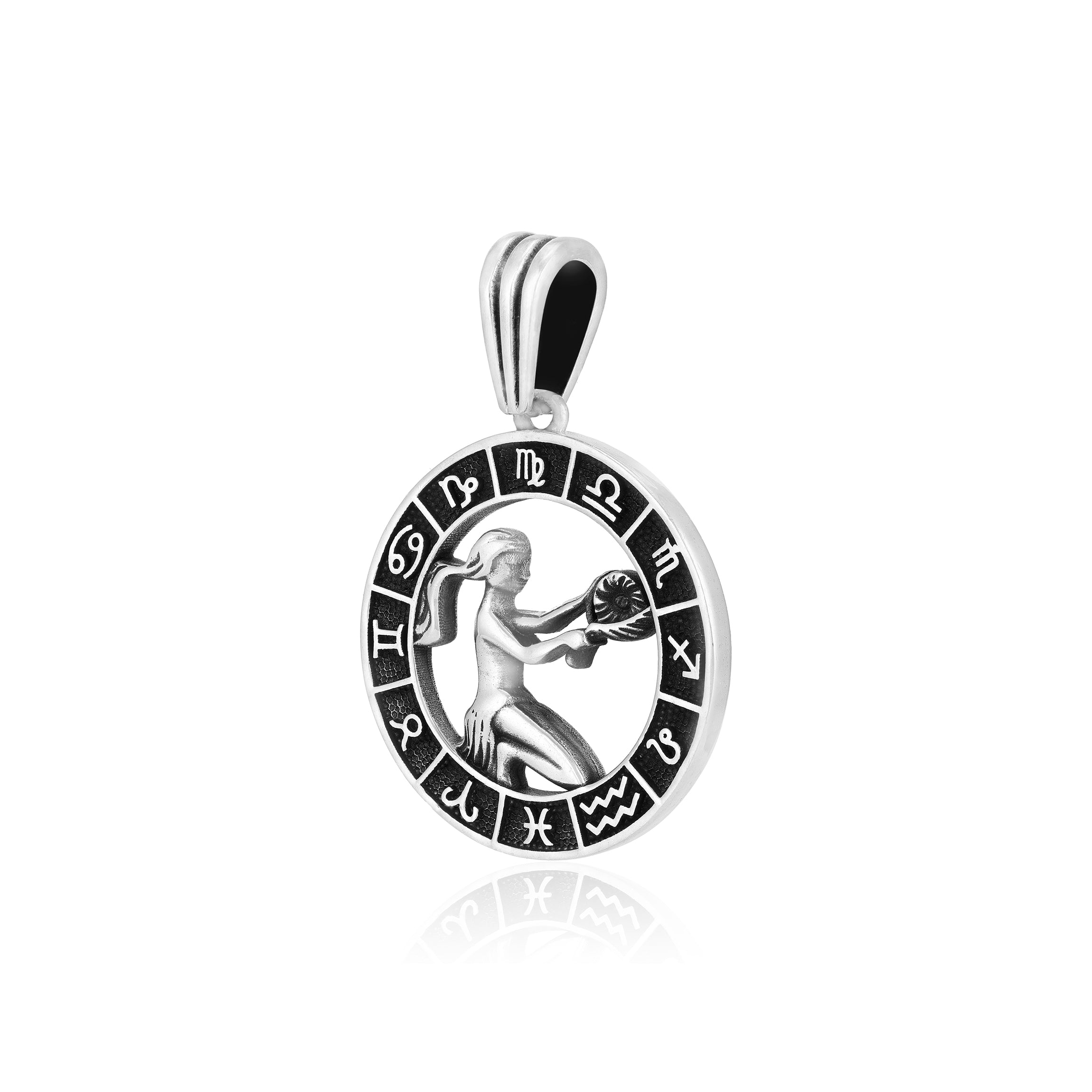 Rhodium Meticulous Virgo Oxidised Zodiac Pendant
