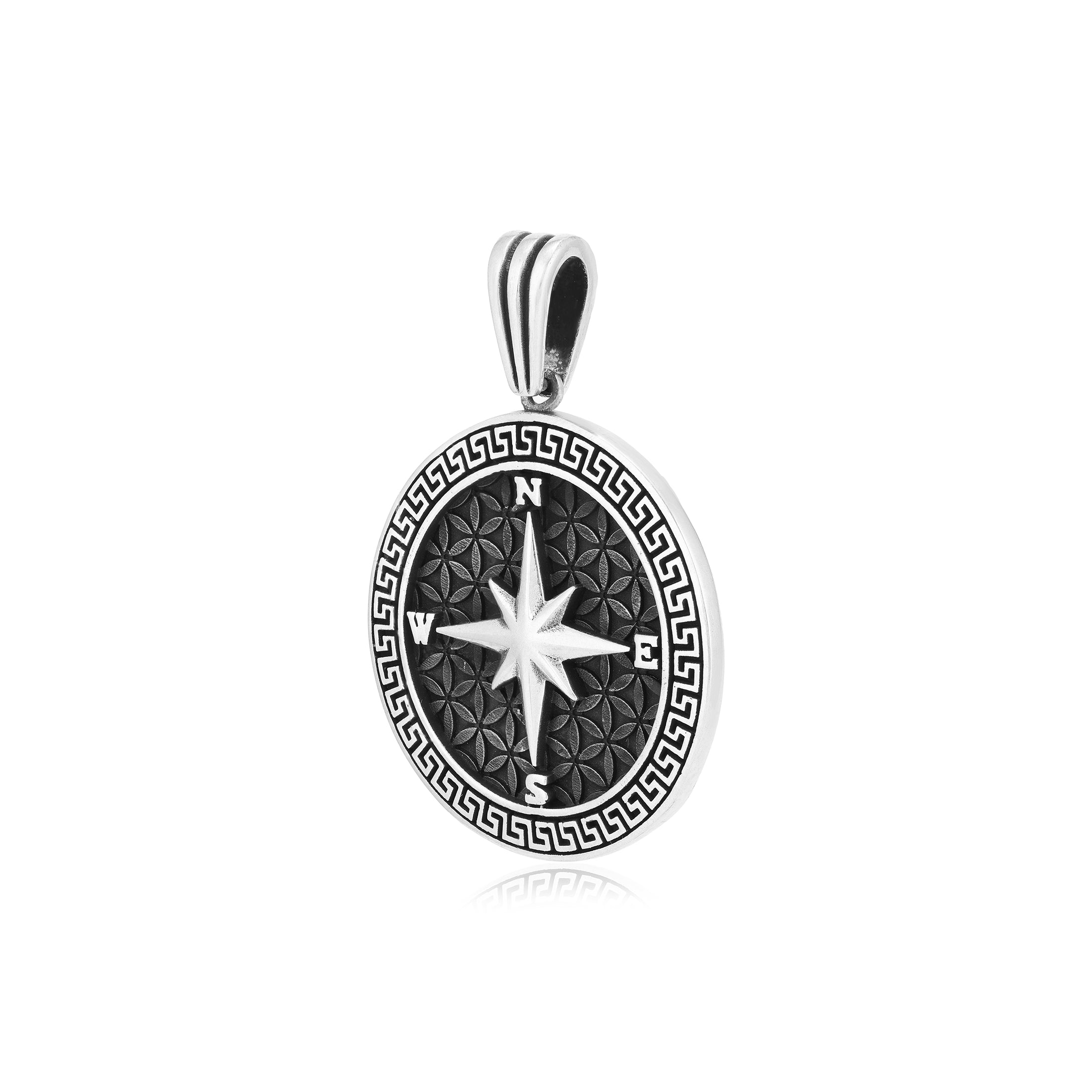 Rhodium Navigator Compass Oxidised Pendant