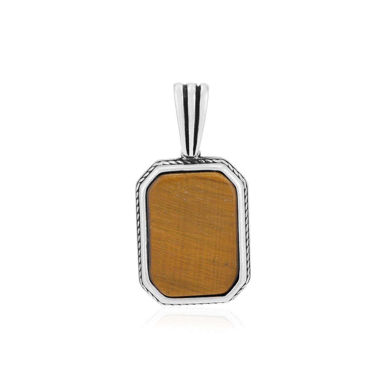 Rhodium Octagonal Tiger Eye 925 Oxidised Pendant