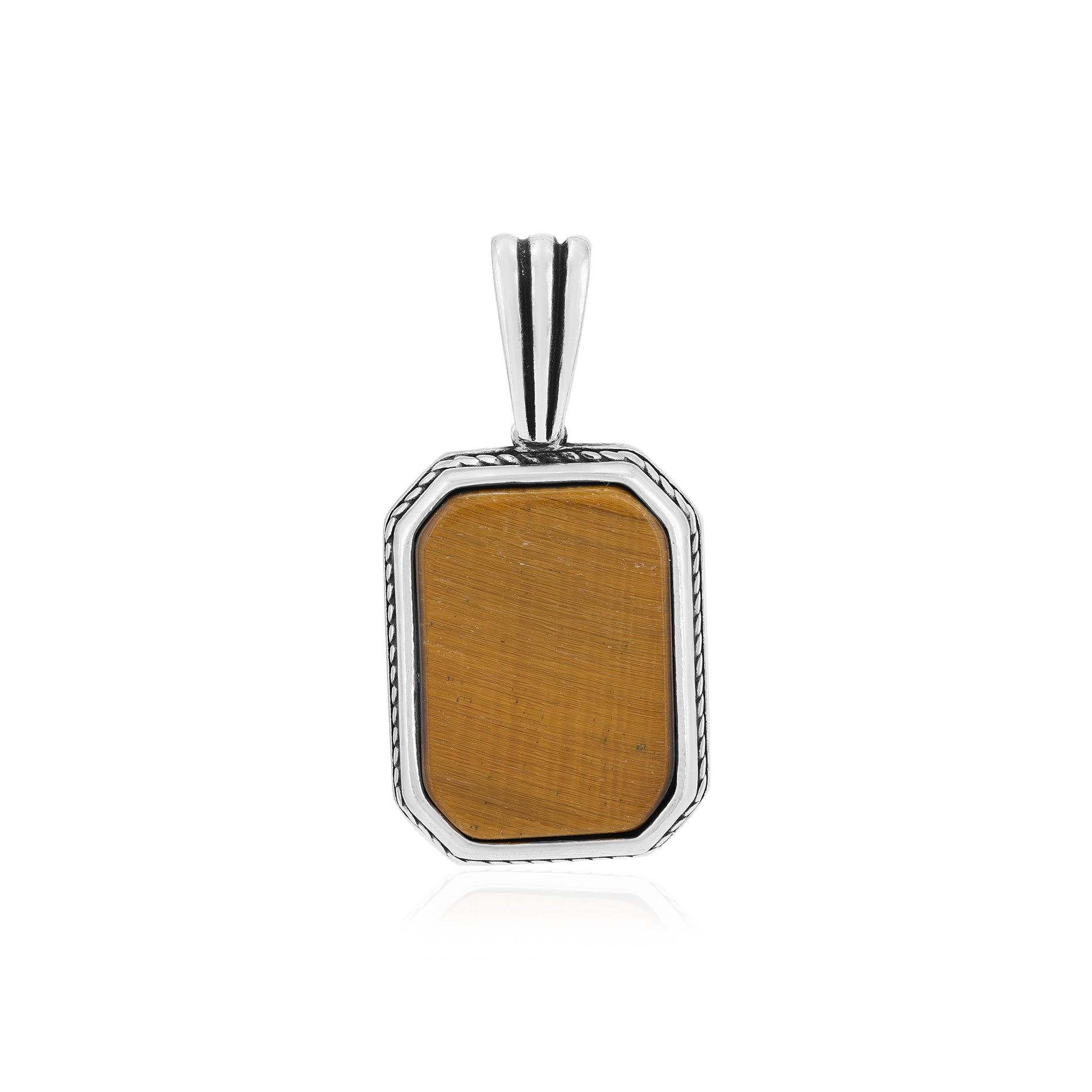 Rhodium Octagonal Tiger Eye 925 Oxidised Pendant