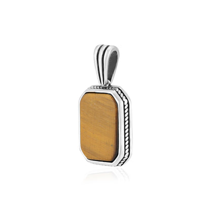 Rhodium Octagonal Tiger Eye Oxidised Pendant