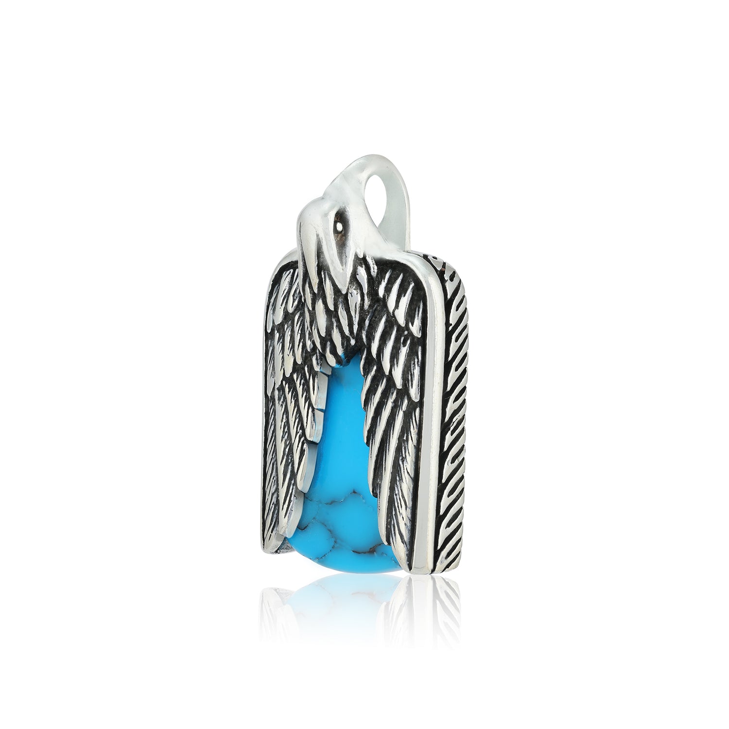 Rhodium Oxidised Eagle Winged Turquoise Pendant