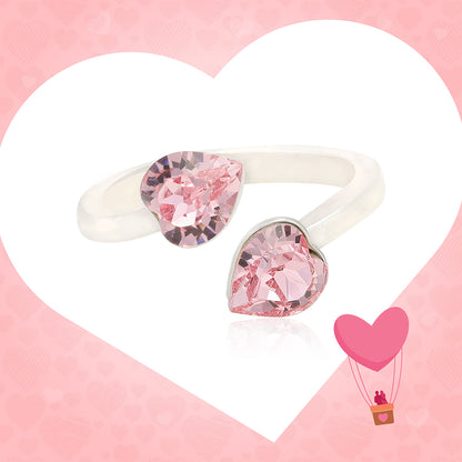 Rhodium Plated Cherished Pink Hearts Rings