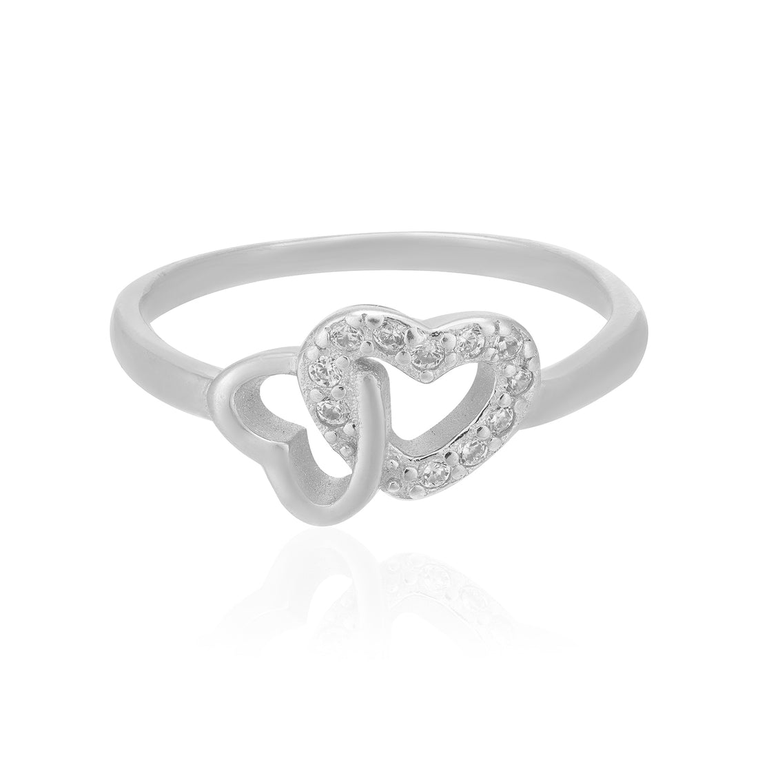 Rhodium Plated Contrasting Heart Pair Ring