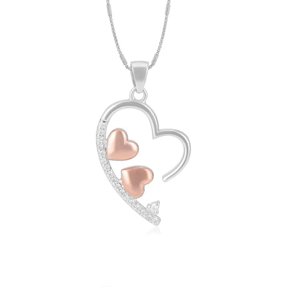Rhodium Plated Heart 925 Plain Stoned Rose Gold Hearts Pendants