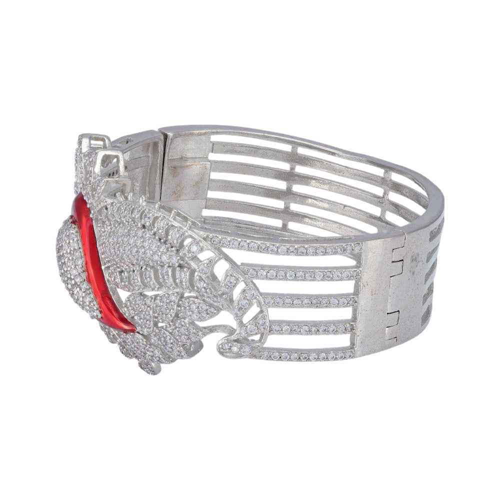 925 Rhodium Plated Shimmering Stoned Red Enamel Kada