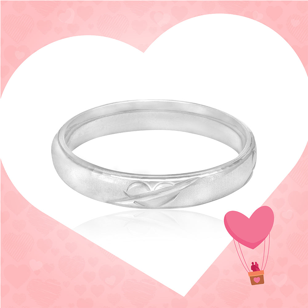 Rhodium Plated Simple Split Heart Engraved Rings