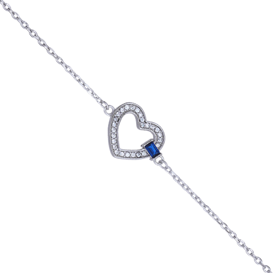 Rhodium Pristine Heart Rhodium Plated Crystal Blue Edge Bracelets