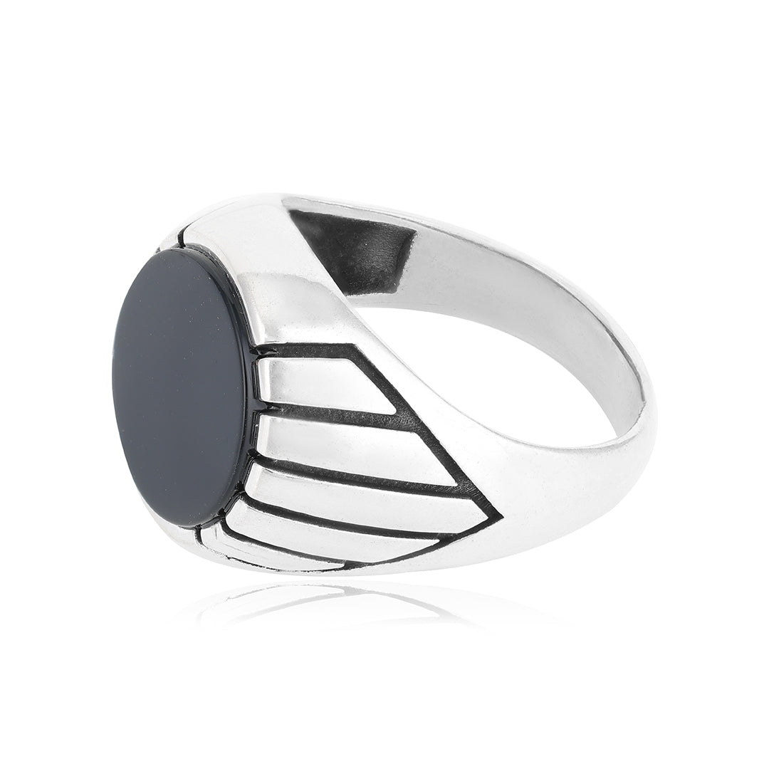 Rhodium Radiant Halo 925 Sterling Silver Black Agate Ring