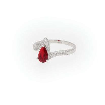 Rhodium Red Stone Female Ring