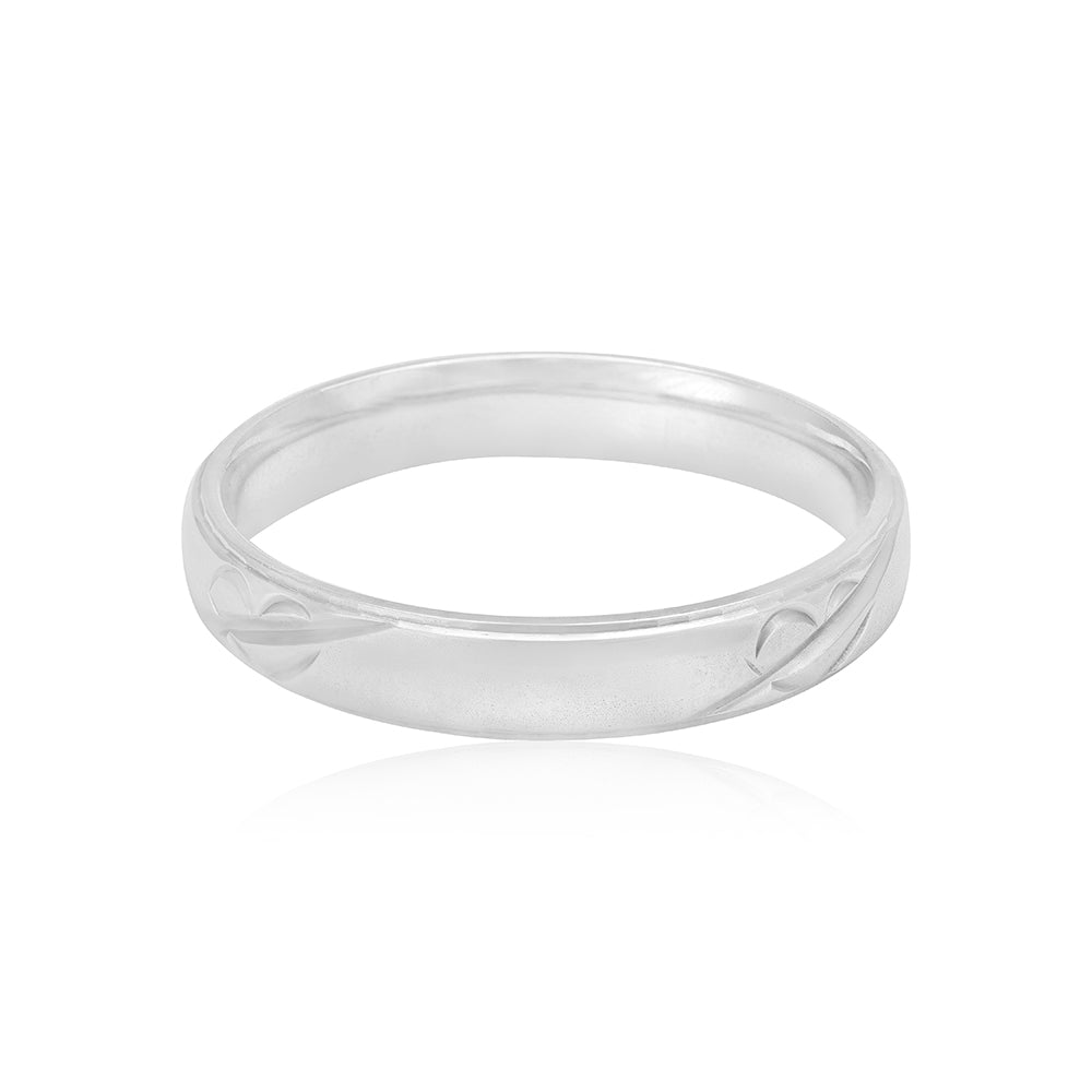 Rhodium Plated Simple Split Heart Engraved Rings