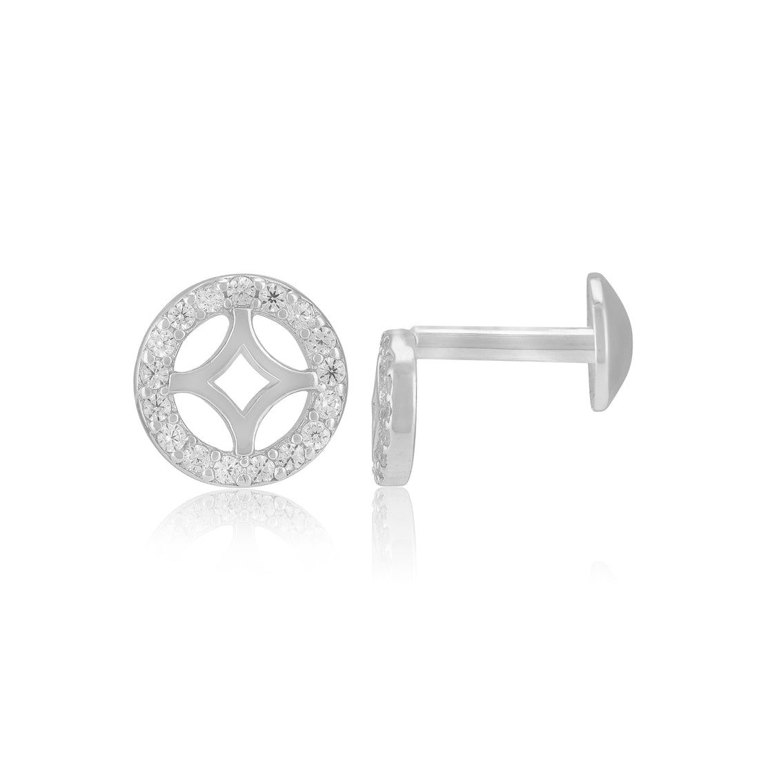 925 Rhodium Sterling Silver Circle Centred Starscape Earrings For Women