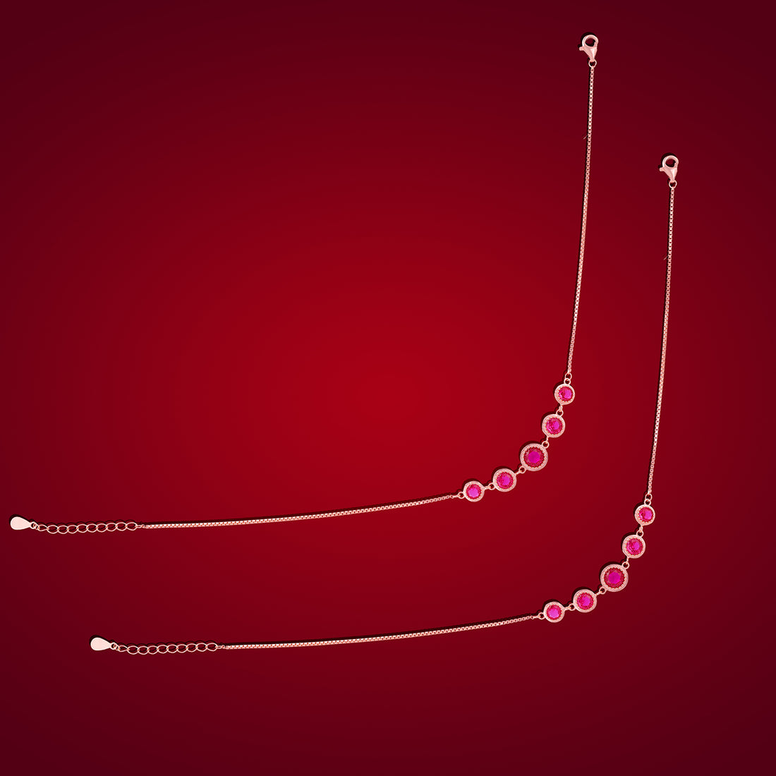 925 Rhodium Sterling Silver Red Halo Stone Anklet For Women