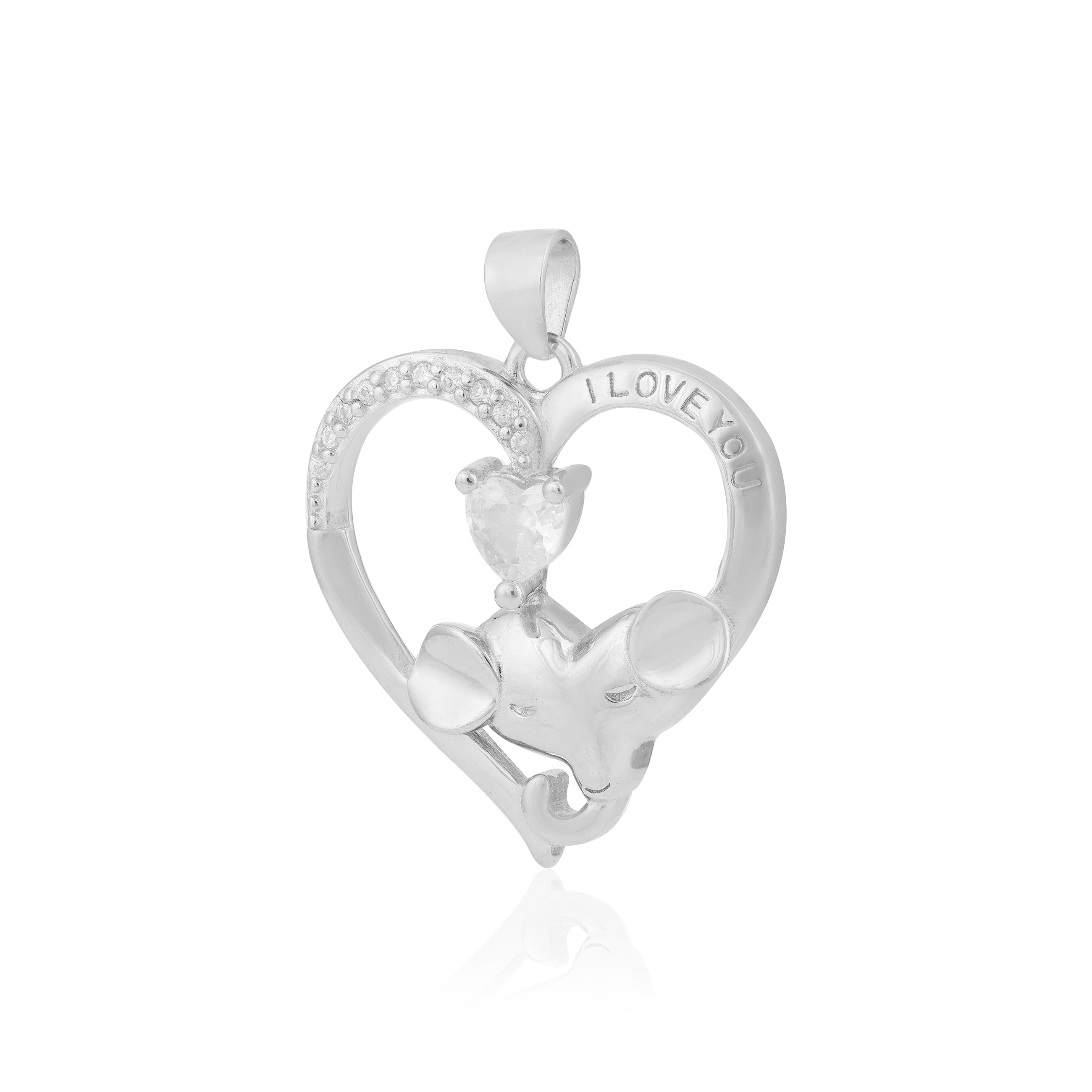 Rhodium Tiny Elephant Trunk Heartstone Harmony Pendants