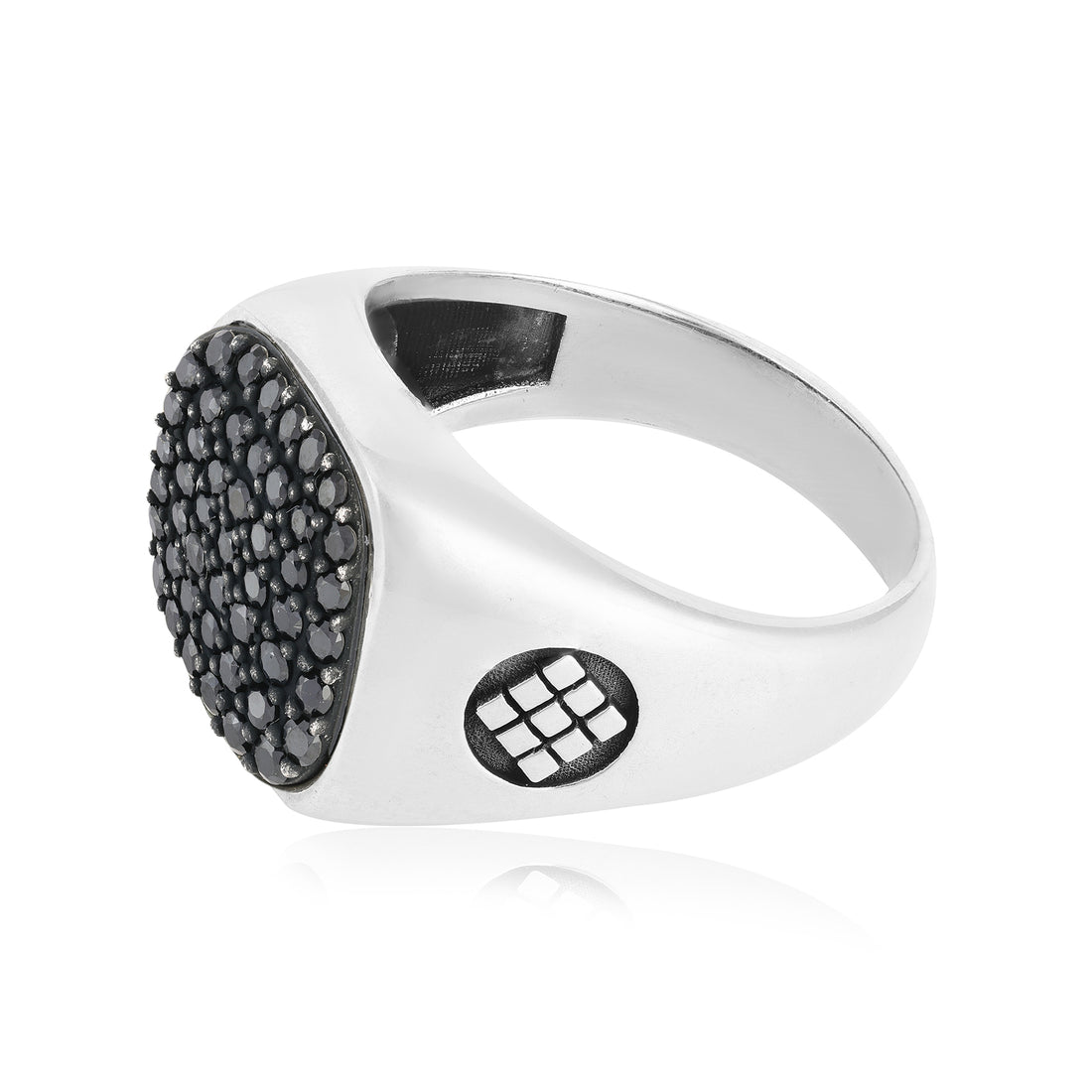 Rhodium Titanium Squared Sterling Silver Black Stone Ring