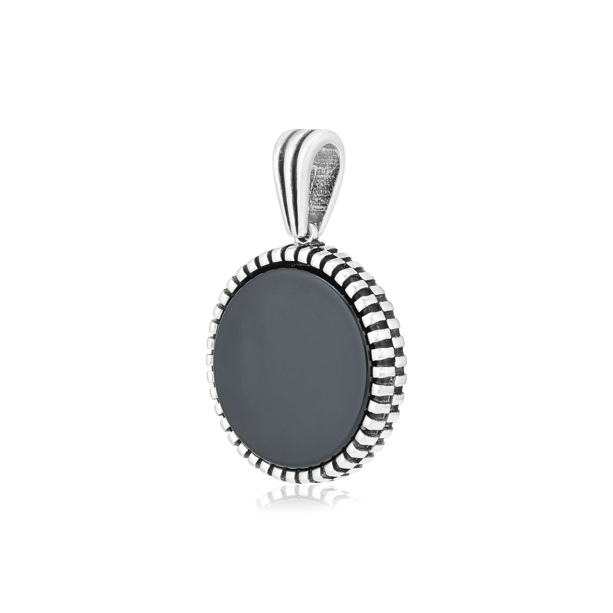 Rhodium Twilight Embrace Oxidised Black Agate Halo Pendant