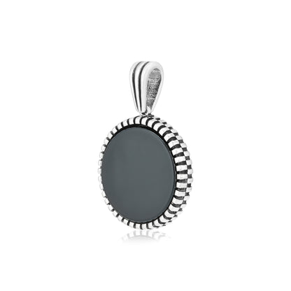 Rhodium Twilight Embrace Oxidised Black Agate Halo Pendant