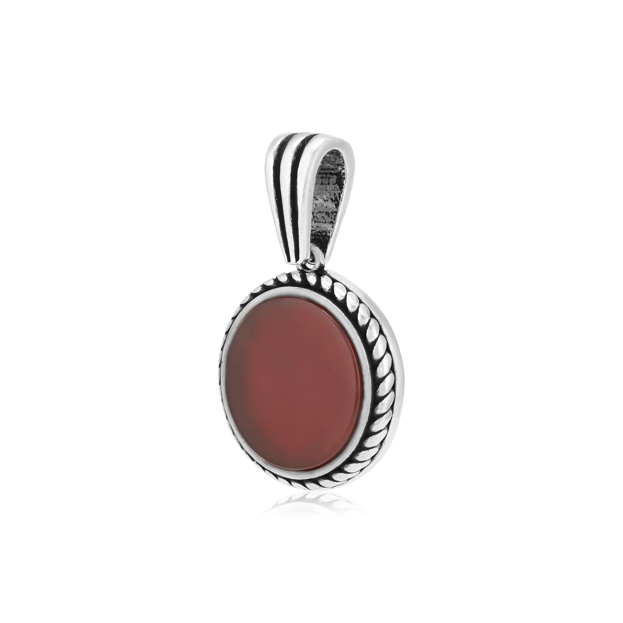 Rhodium  Twisted Rope Red Agate Oxidised Pendant