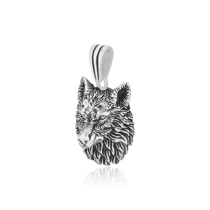 Rhodium Wild Furry Wolf Oxidised Pendant