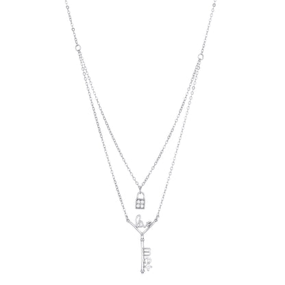 Romantic Double Layer Love Lock and Key 925 Sterling Silver Chain Pendant for women