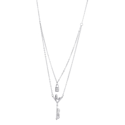 Romantic Double Layer Love Lock and Key 925 Sterling Silver Chain Pendant for women