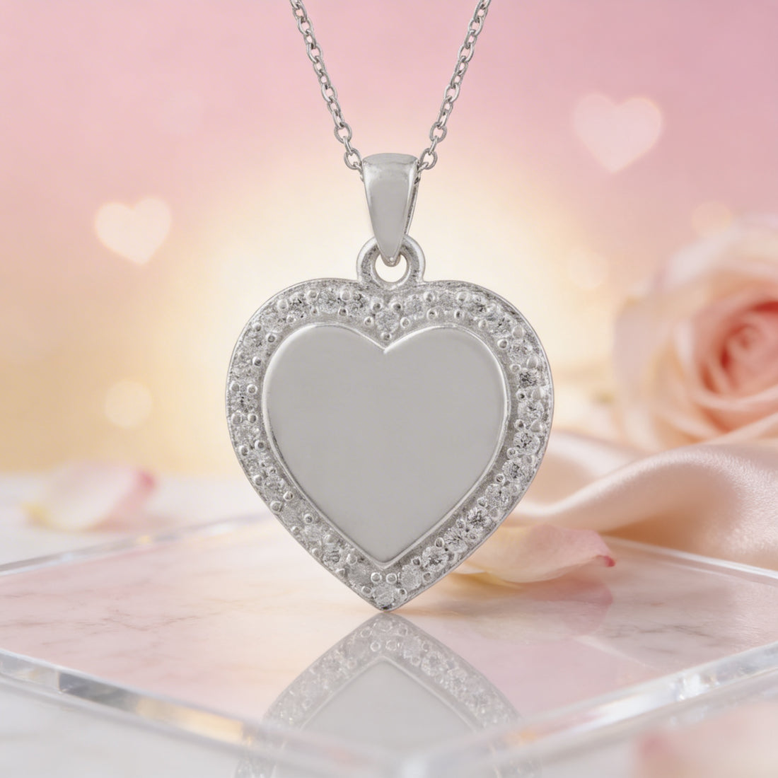 Romantic Heart Charm 925 Sterling Silver Engraving Pendant for women