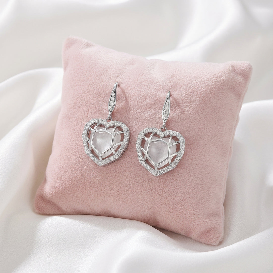 Romantic Heart Frame 925 Sterling Silver Earrings for Women