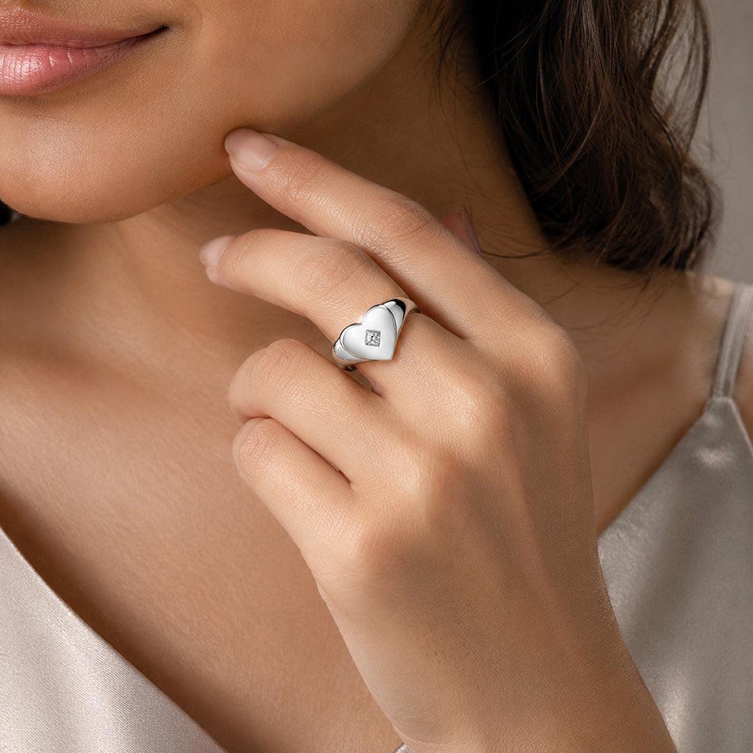 Romantic Heart Signet Silver Ring