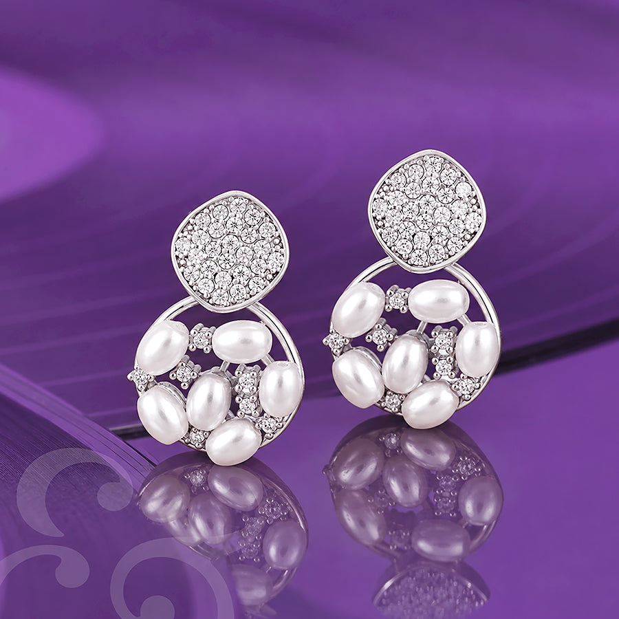 Romantic Pearl Loop 925 Sterling Silver Earrings for Women