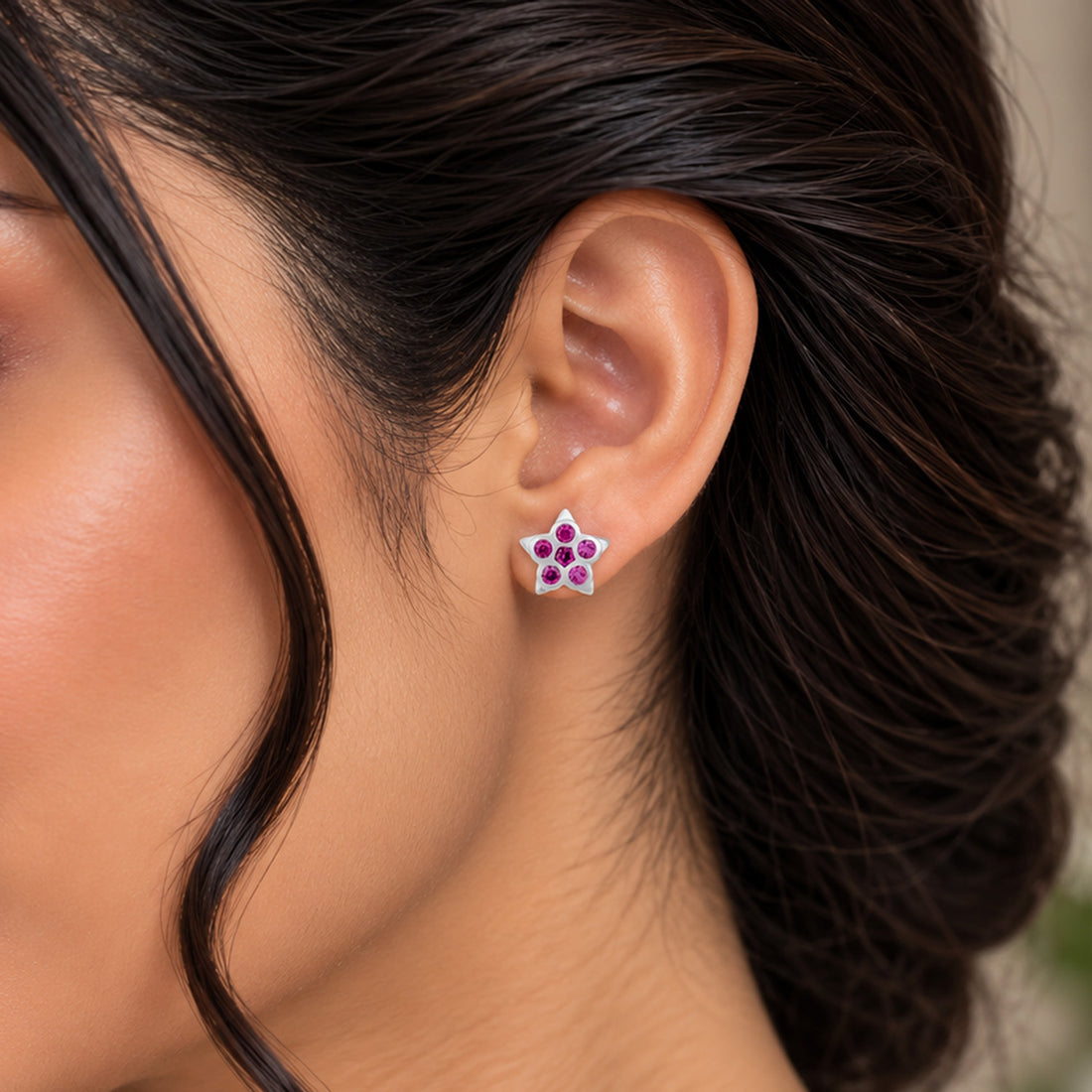 Romantic Pink Star 925 Sterling Silver Stud for Women