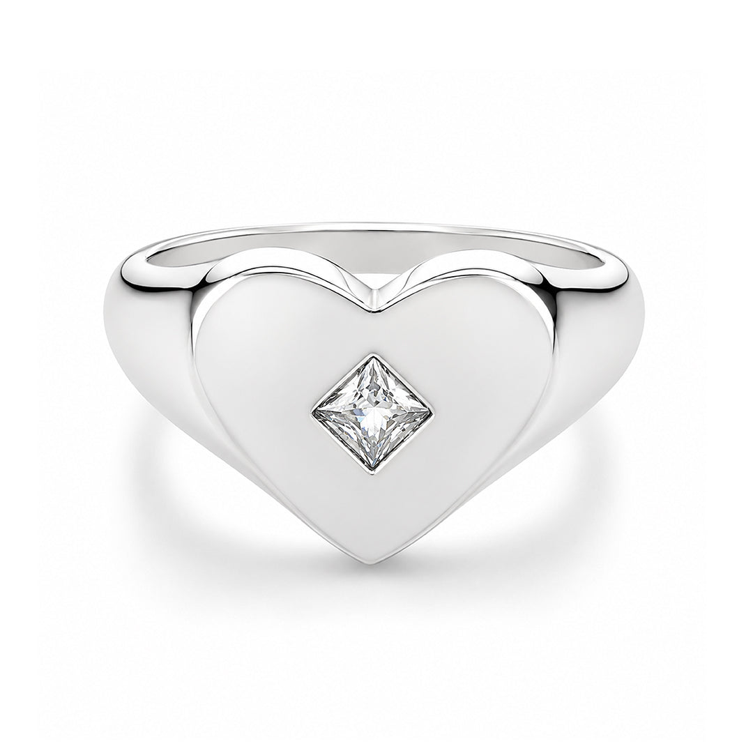 Romantic Heart Signet Silver Ring