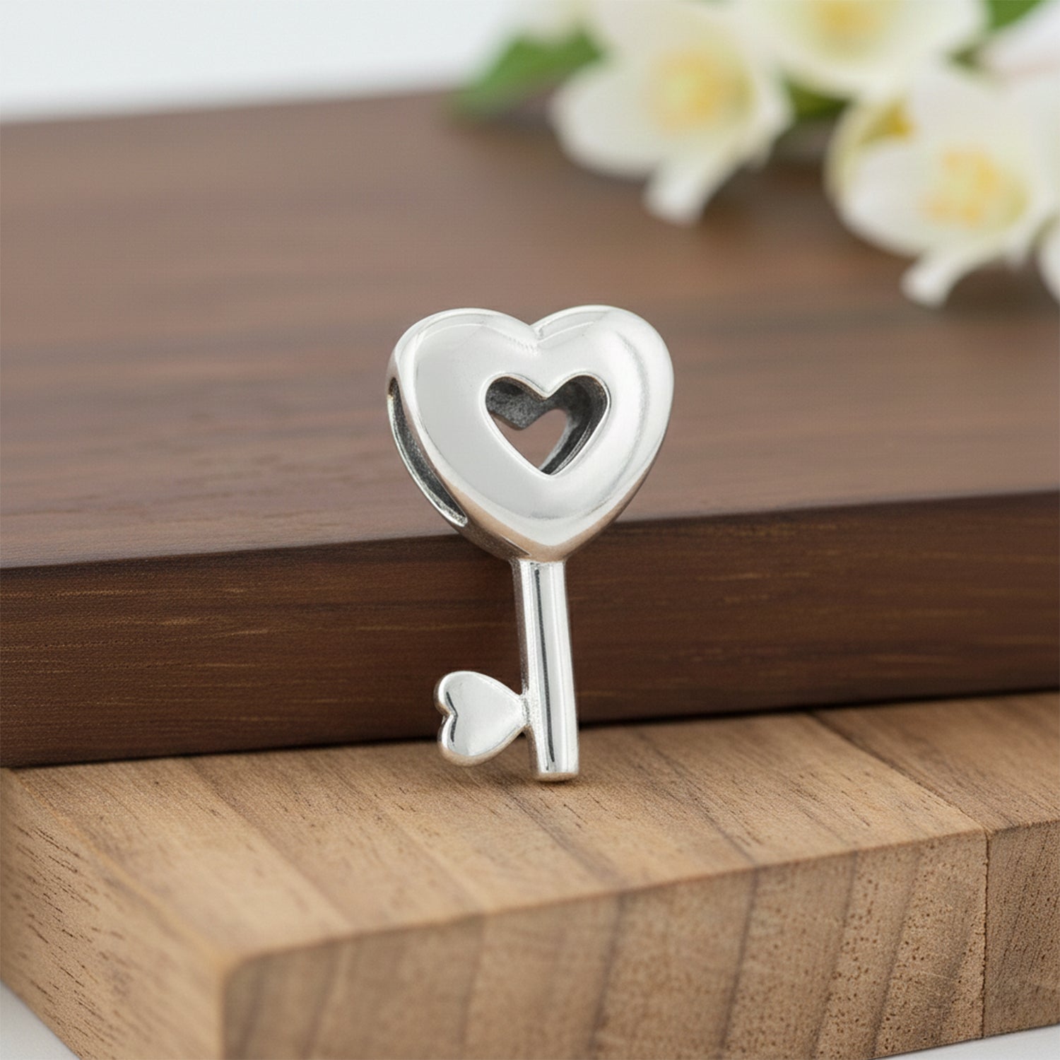 Romantic Heart Key Love Charm 925 Sterling Silver Pendant for women