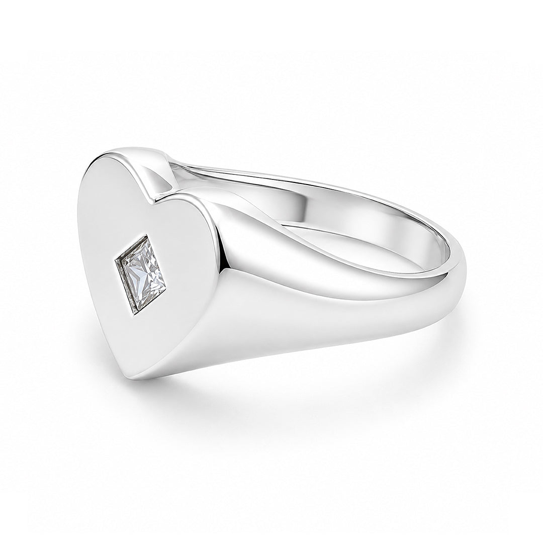 Romantic Heart Signet Silver Ring