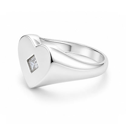 Romantic Heart Signet Silver Ring