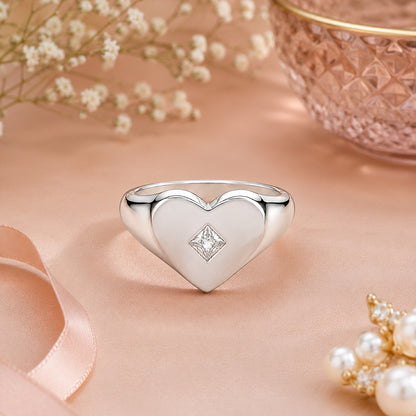 Romantic Heart Signet Silver Ring