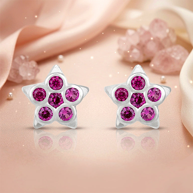 Romantic Pink Star 925 Sterling Silver Stud for Women