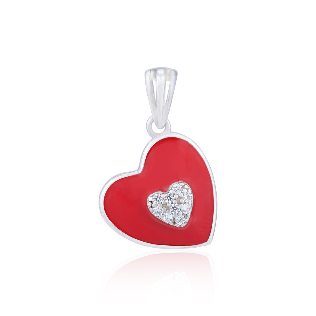 Romantic Red Heart 925 Rhodium Plated Centred  White Heart Pendants