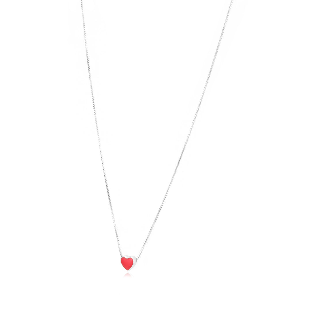 Romantic Red Rhodium Plated 925 Solitary Heart Chain Pendant