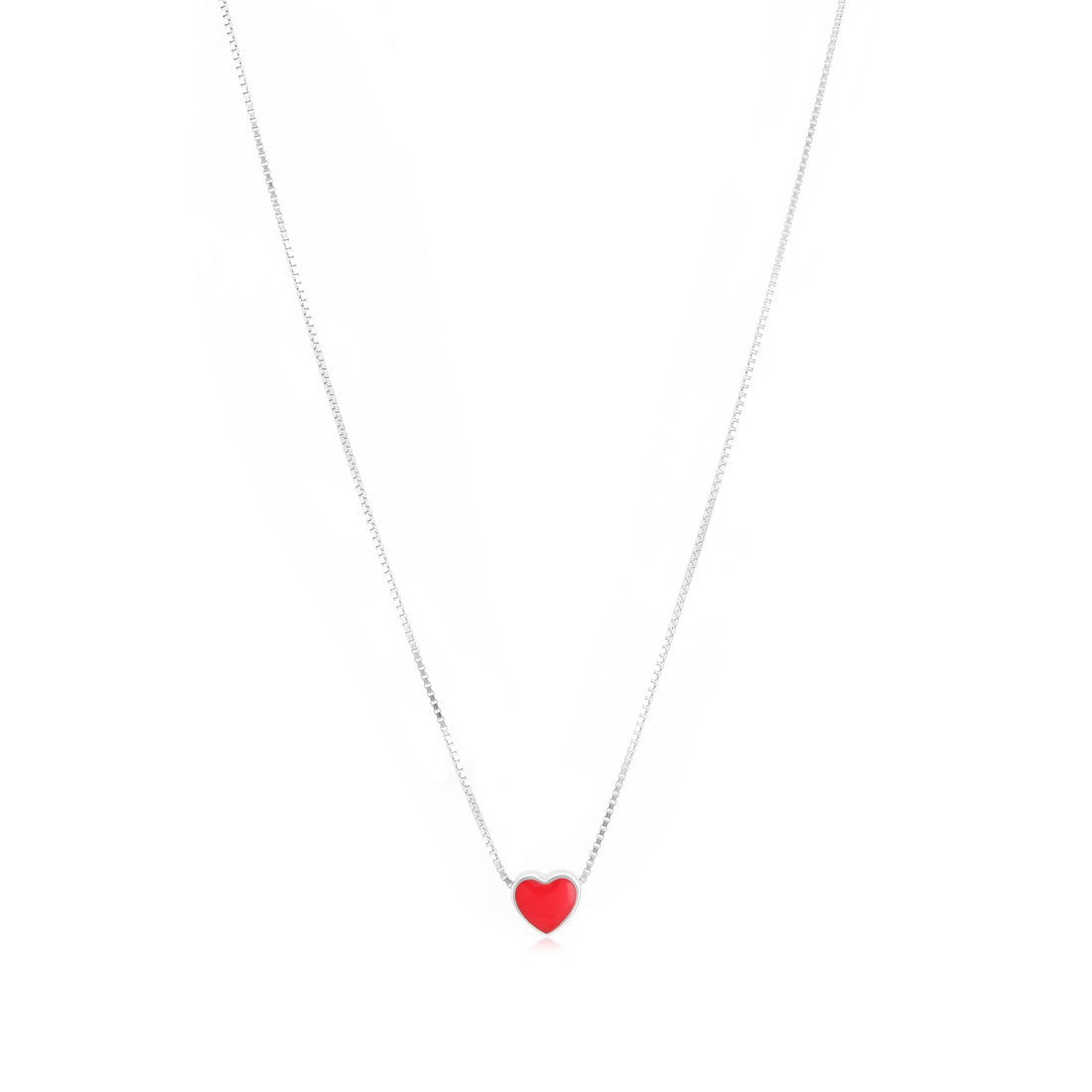 Romantic Red Rhodium Plated 925 Solitary Heart Chain Pendant