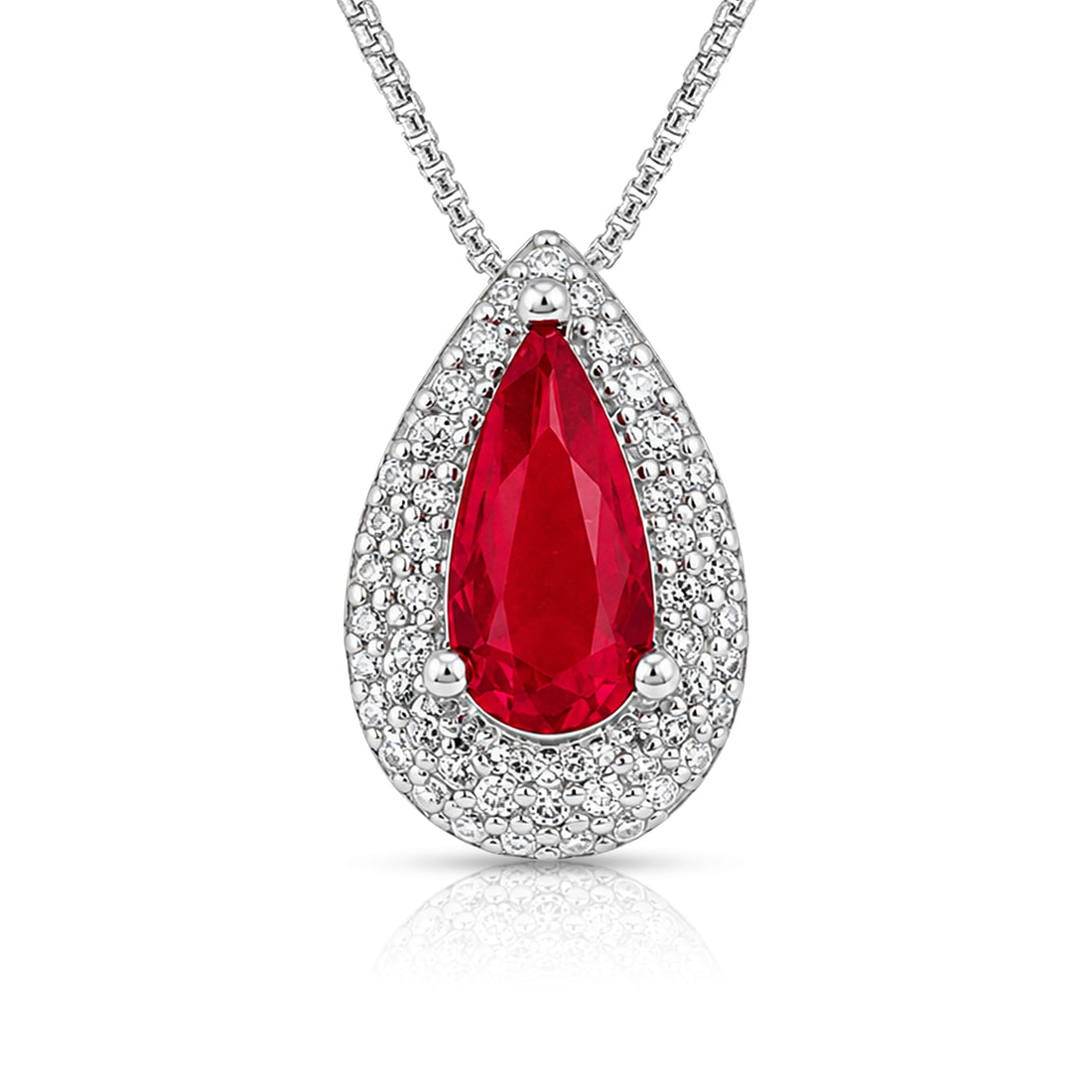 Romantic Red Teardrop Halo 925 Sterling Silver Pendant for women