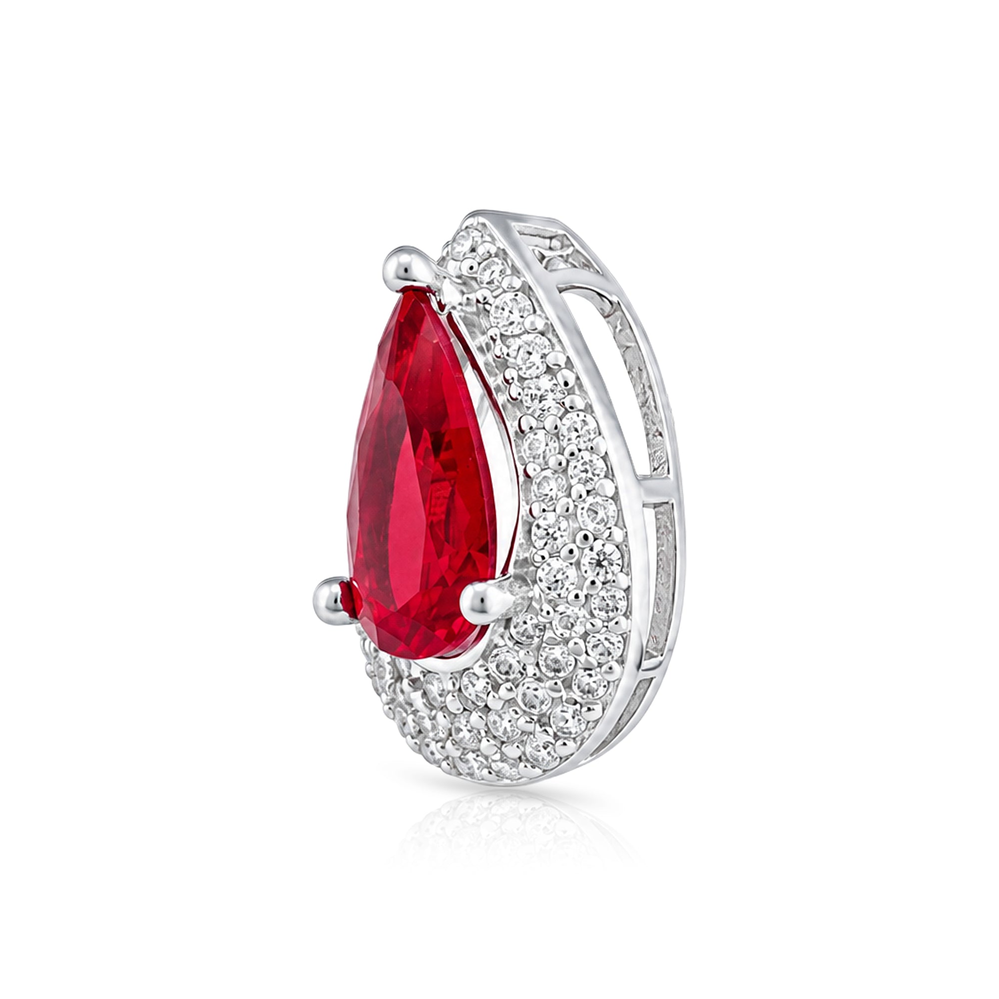 Romantic Red Teardrop Halo 925 Sterling Silver Pendant for women