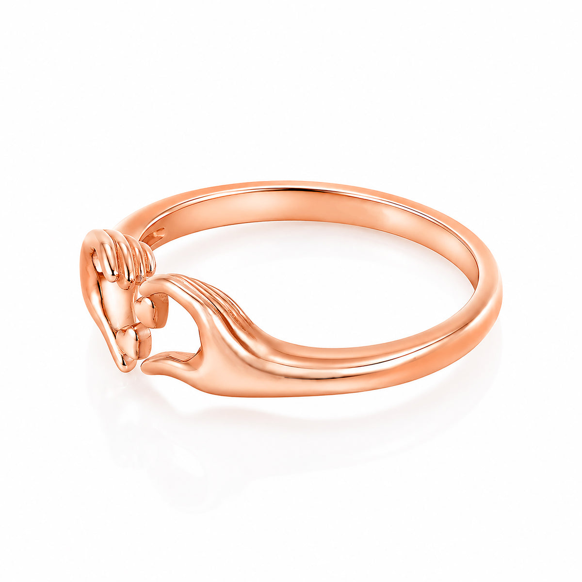 Romantic Rose Gold Heart Hands Sterling Silver Ring