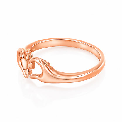 Romantic Rose Gold Heart Hands Sterling Silver Ring
