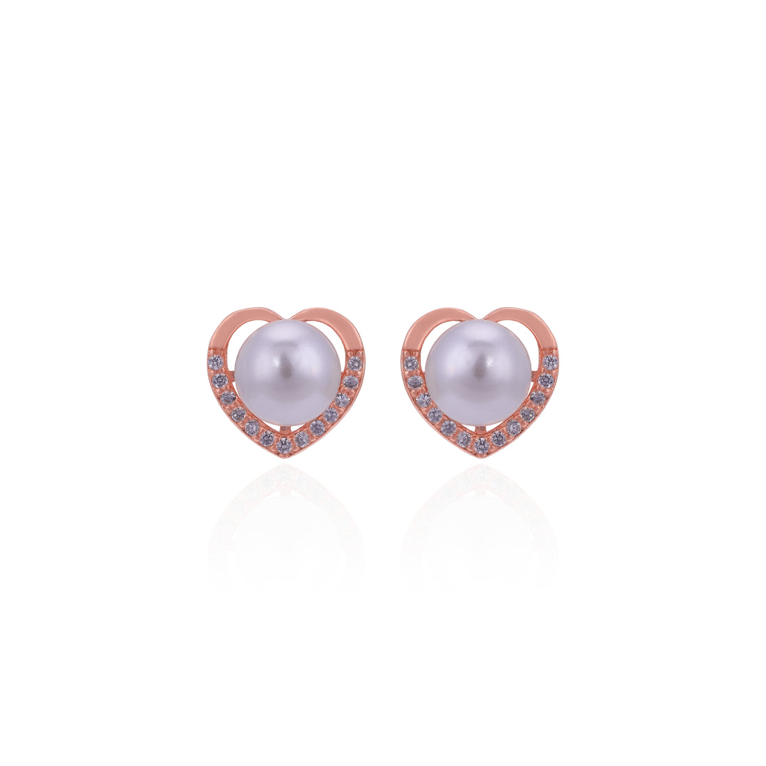 Romantic Rose Gold 925 Sterling Silver Heart Pearl Stud for Women