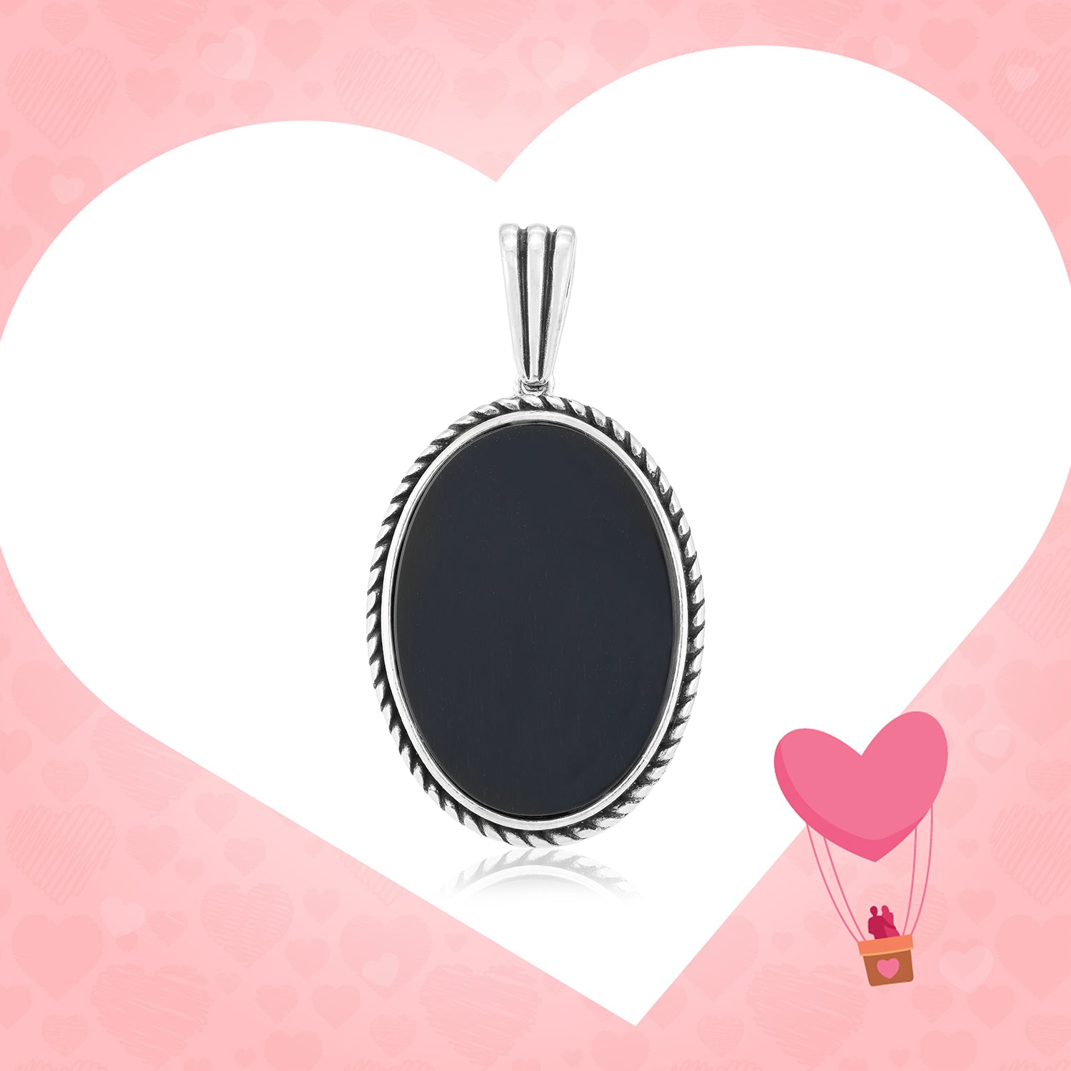 Rope Edge Oval Black Agate Oxidised Pendant