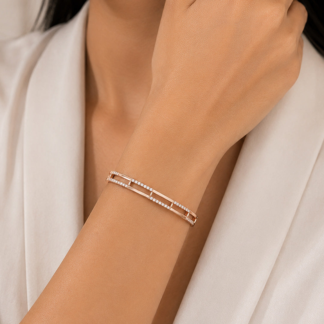 Rosé Elegance 925 Sterling Silver Crystal Accent Kada