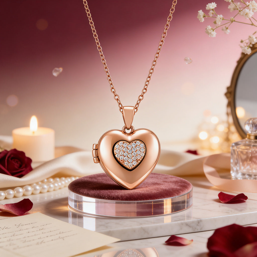 Rosé Heart Sparkle Silver Pendant
